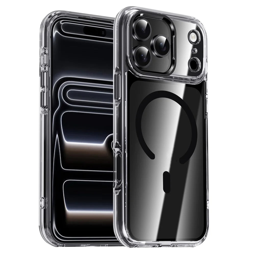 IPAKY For iPhone 17 Pro Clear Case Compatible with MagSafe Shockproof TPU+PC Phone Back Cover  - Transparent  /  Black - 1