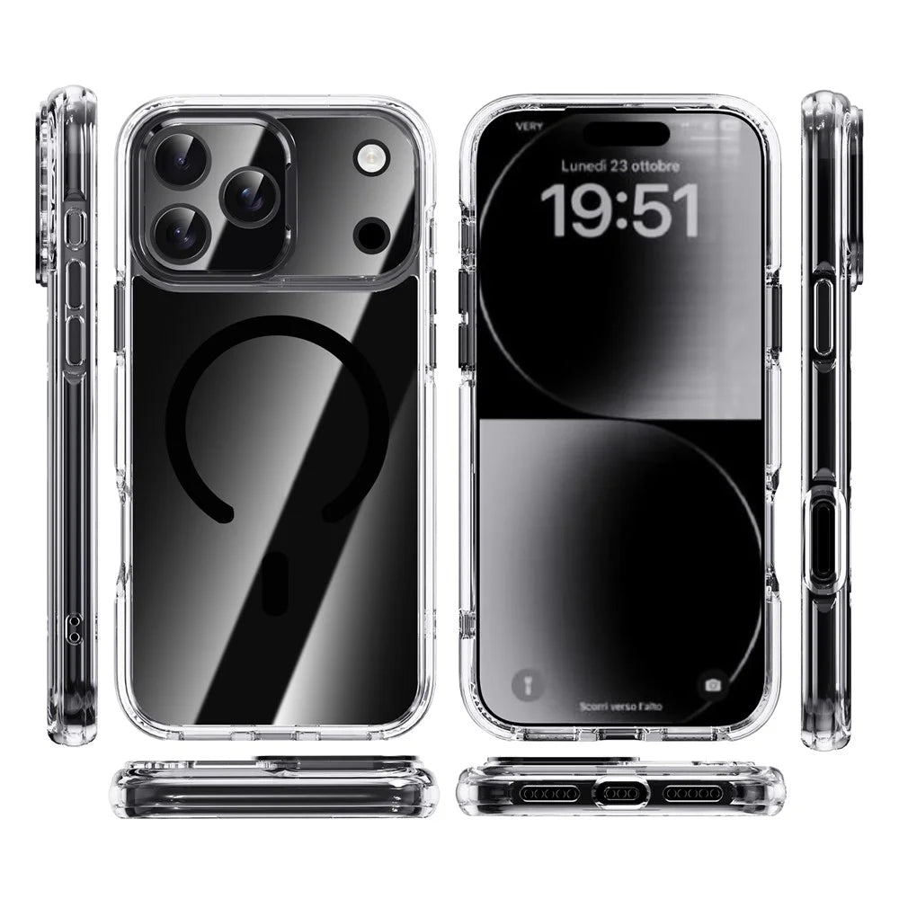 IPAKY For iPhone 17 Pro Max Clear Case Compatible with MagSafe Shockproof TPU+PC Phone Back Cover - Transparent  /  Black - 2