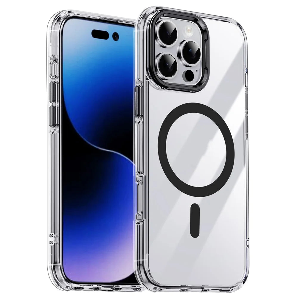 IPAKY For iPhone 16 Pro Max Clear Case Compatible with MagSafe Shockproof TPU+PC Phone Back Cover - Transparent  /  Black - 1