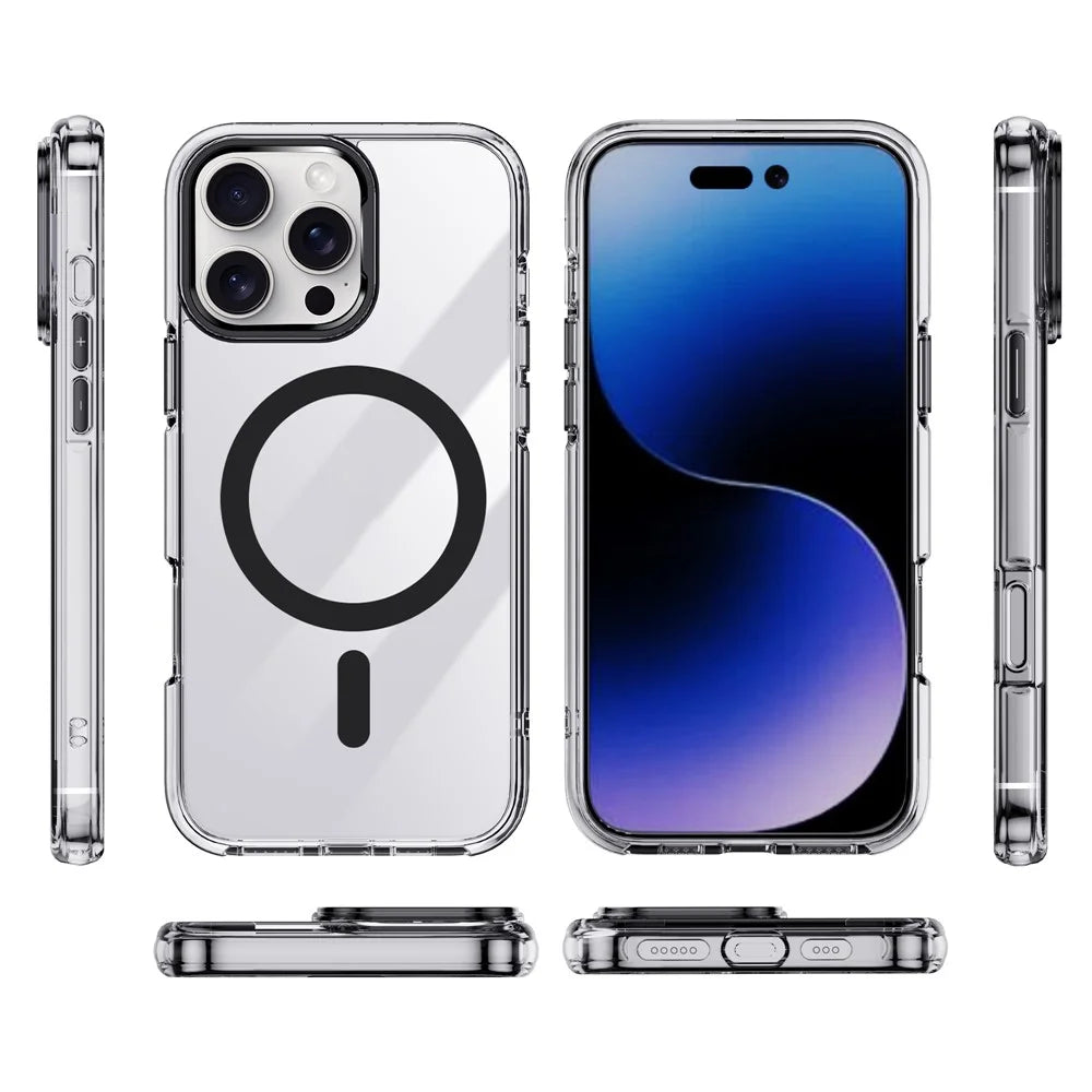IPAKY For iPhone 16 Pro Clear Case Compatible with MagSafe Shockproof TPU+PC Phone Back Cover - Transparent  /  Black - 2