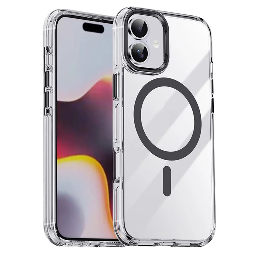 IPAKY For iPhone 16 Clear Case Compatible with MagSafe Shockproof TPU+PC Phone Back Cover - Transparent  /  Black - 1