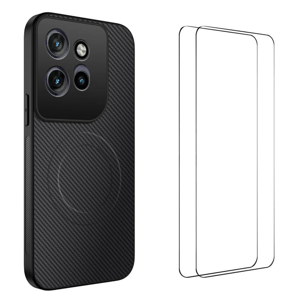 WANLONFENG For Motorola Edge 70 5G Magnetic Case  TQ1 Series Carbon Fiber Texture PC TPU Phone Cover with 2Pcs Screen Films - Black - 1