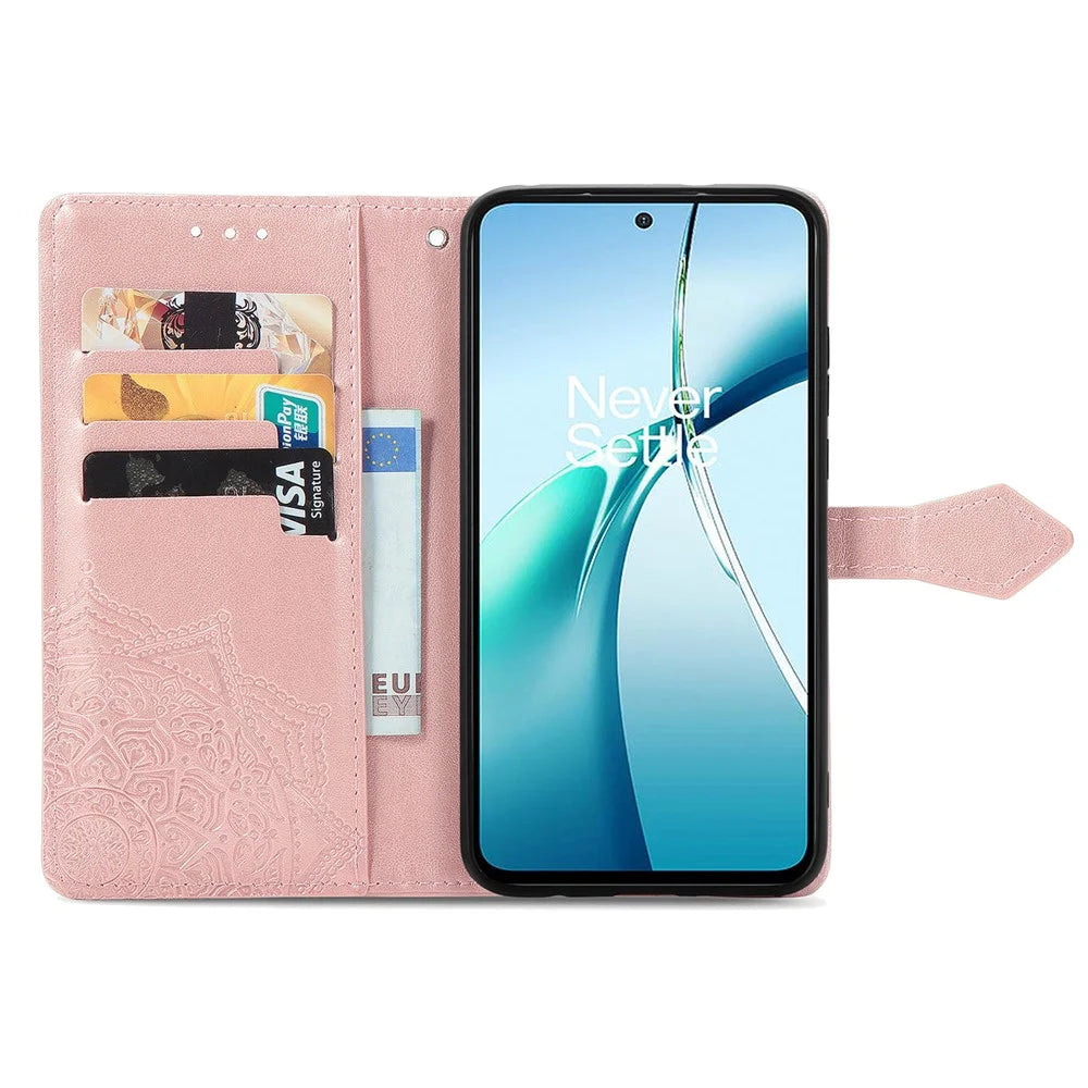 For ZTE Blade A36 Case Wallet Mandala Flower Leather Phone Cover Stand View - Rose Gold - 2