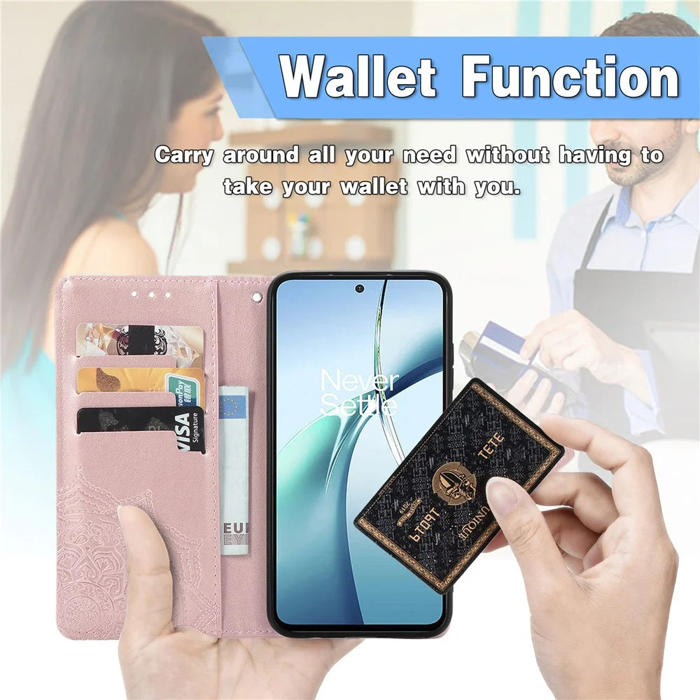 For ZTE Blade A36 Case Wallet Mandala Flower Leather Phone Cover Stand View - Rose Gold - 6