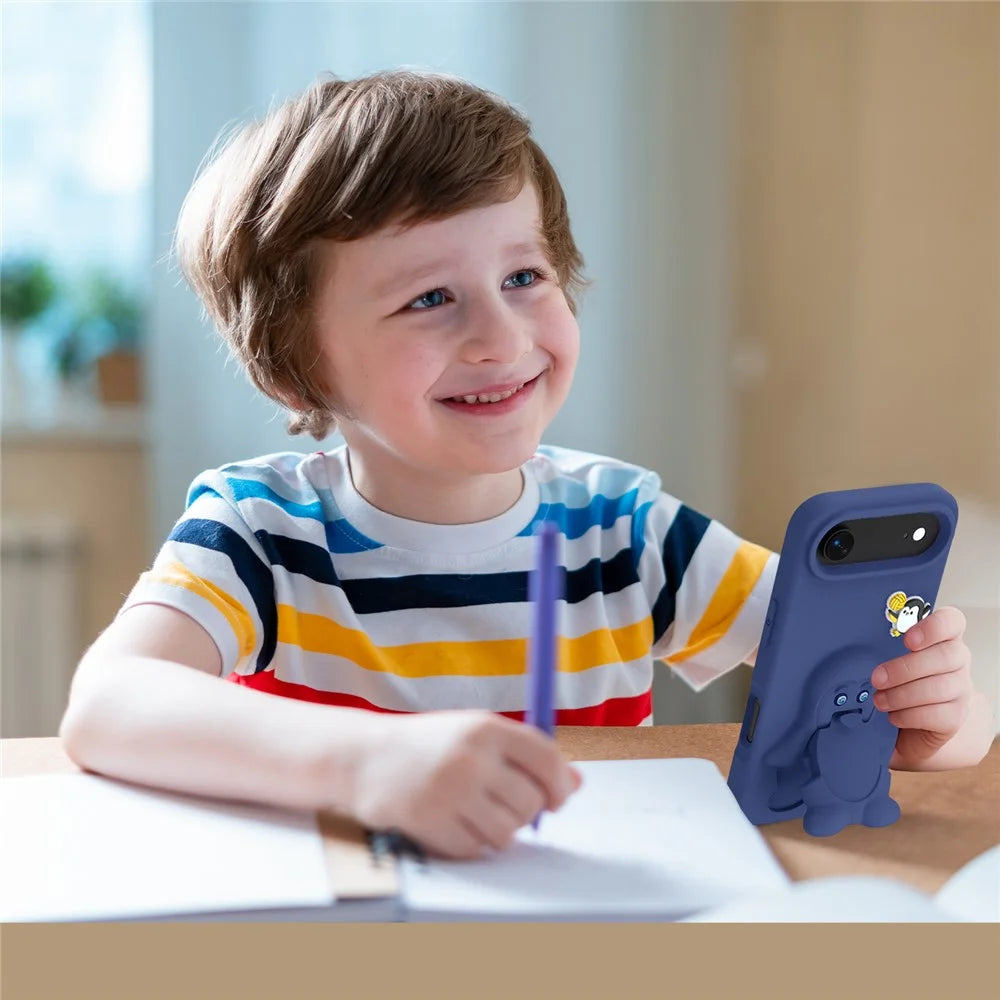 For iPhone Air Case Penguin Design Kickstand Shockproof EVA Phone Cover - Navy Blue - 7