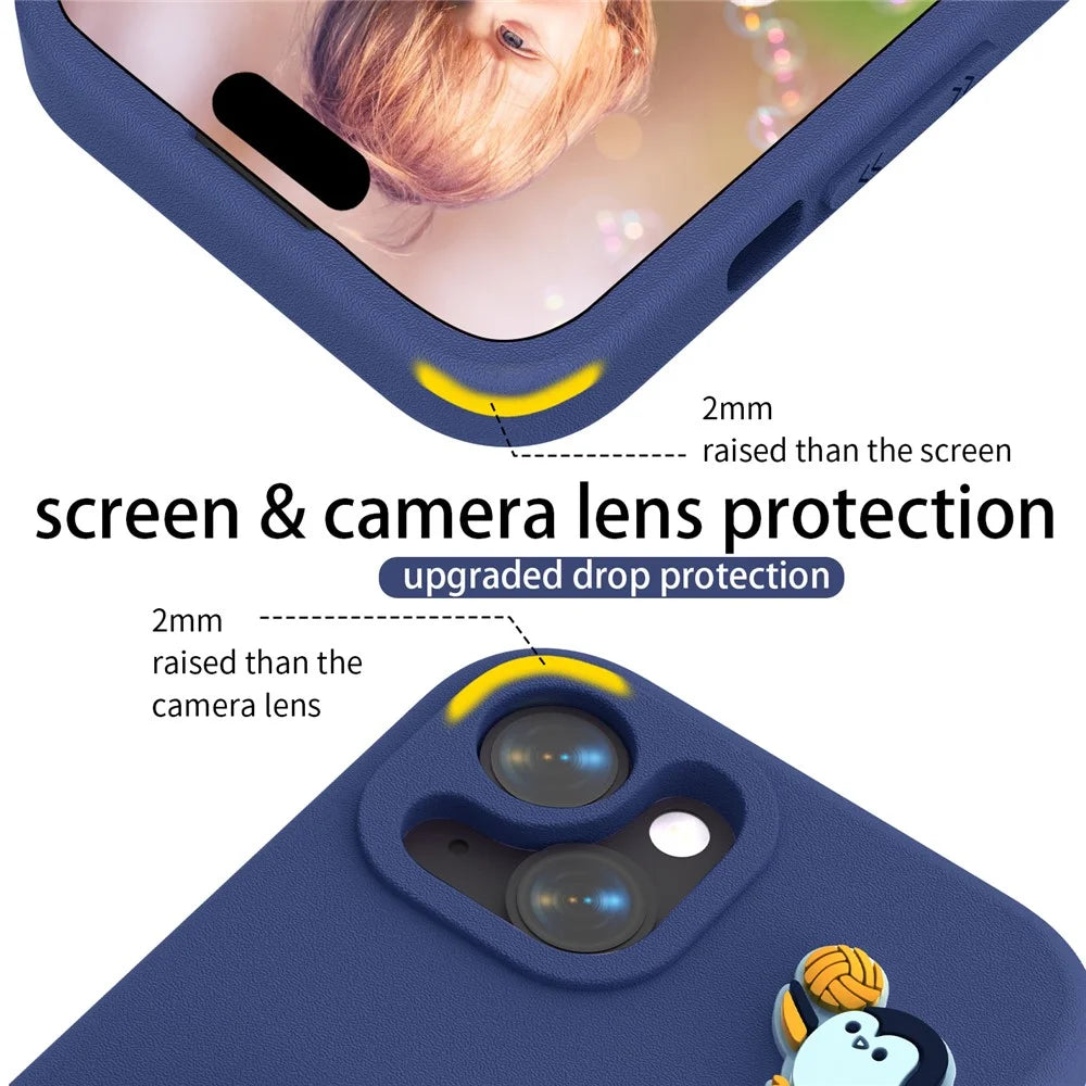 For iPhone 15 Case Penguin Design Kickstand Shockproof EVA Phone Cover - Navy Blue - 4