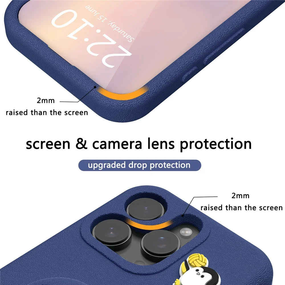 For iPhone 15 Pro Case Penguin Design Kickstand Shockproof EVA Phone Cover - Navy Blue - 2
