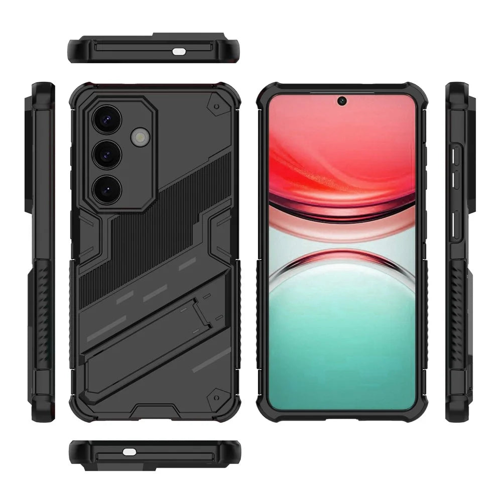 For Samsung Galaxy S26+ Case PC + TPU Shockproof Phone Cover with Kickstand - Black - 6