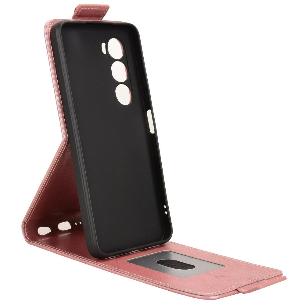 For itel A100 4G Stand Case Magnetic Clasp Vertical Flip Leather Phone Cover with Card Holder - Rose Gold - 2