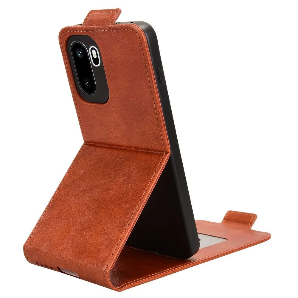 Stand Case For OnePlus 15R 5G / Ace 6T 5G / Ace 6 5G Magnetic Clasp Vertical Flip Leather Phone Cover with Card Holder - Orange - 3