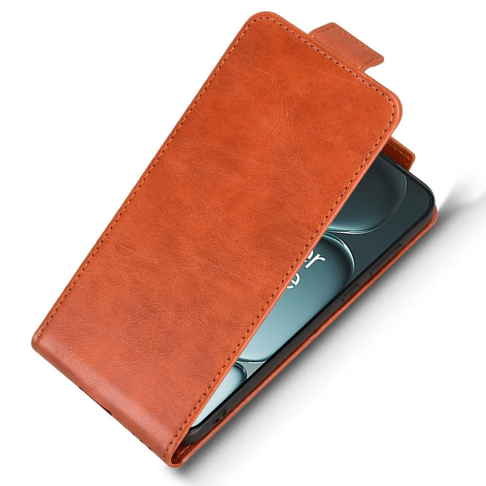 Stand Case For OnePlus 15R 5G / Ace 6T 5G / Ace 6 5G Magnetic Clasp Vertical Flip Leather Phone Cover with Card Holder - Orange - 4