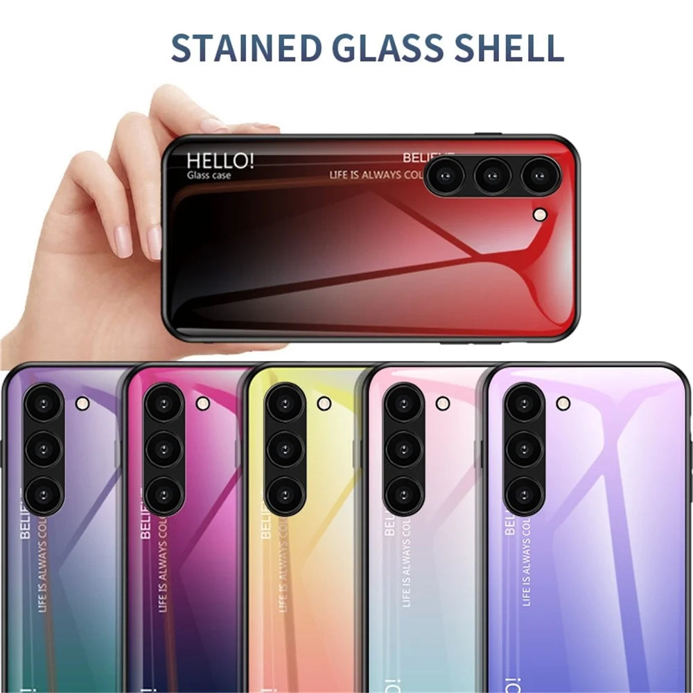 For Samsung Galaxy S23+ Gradient Color Shockproof Phone Case Tempered Glass Hard PC Soft TPU Anti-drop Hybrid Cover - Gradient Red Black - 4