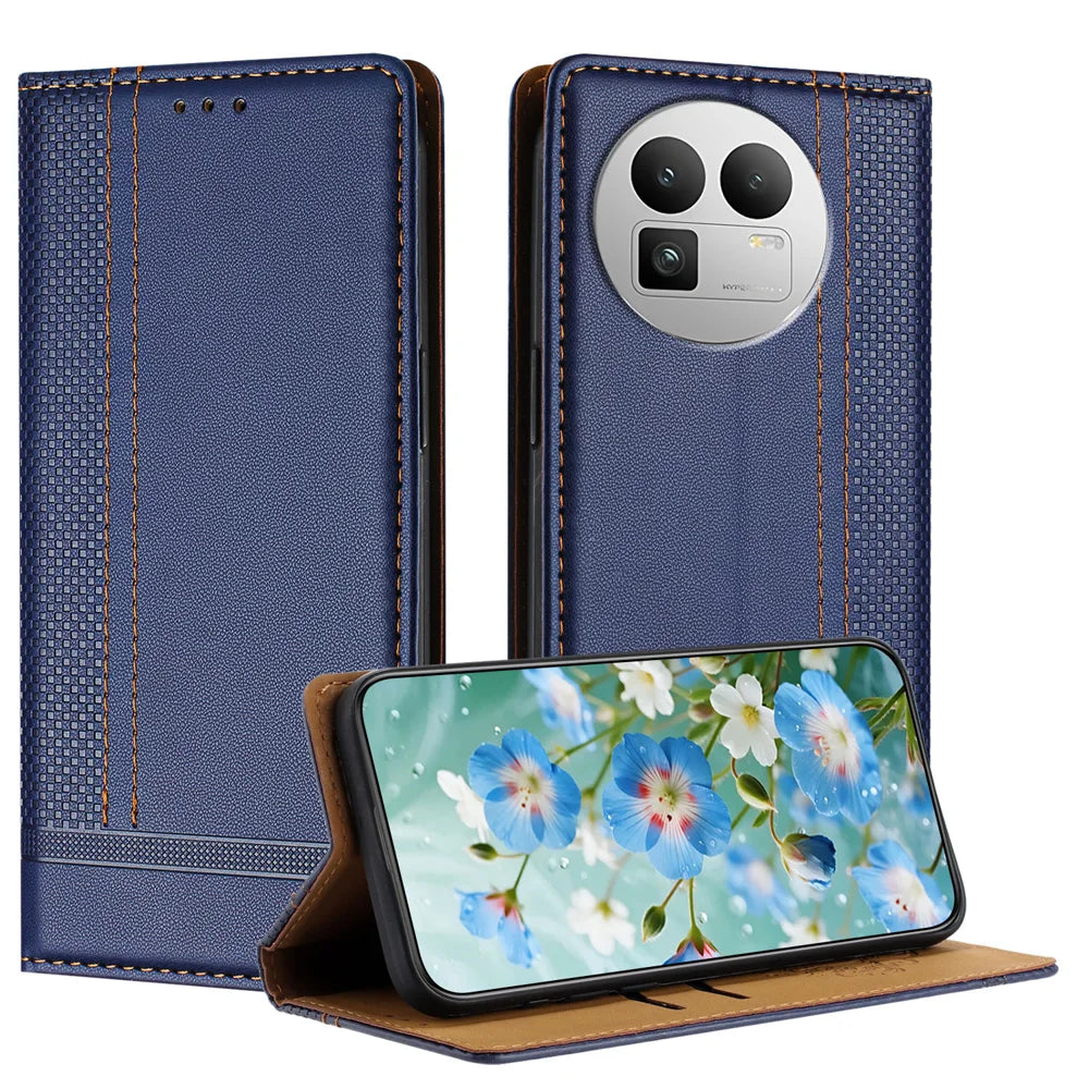 For Realme GT 8 5G Case L-Shaped Grid Pattern Leather Stand Phone Cover with Card Slots - Blue - 1