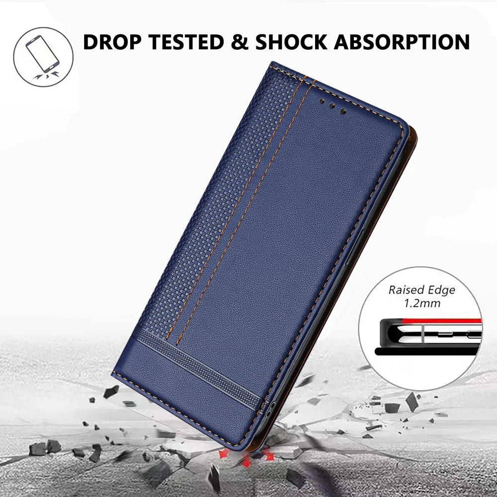 For Realme GT 8 5G Case L-Shaped Grid Pattern Leather Stand Phone Cover with Card Slots - Blue - 3