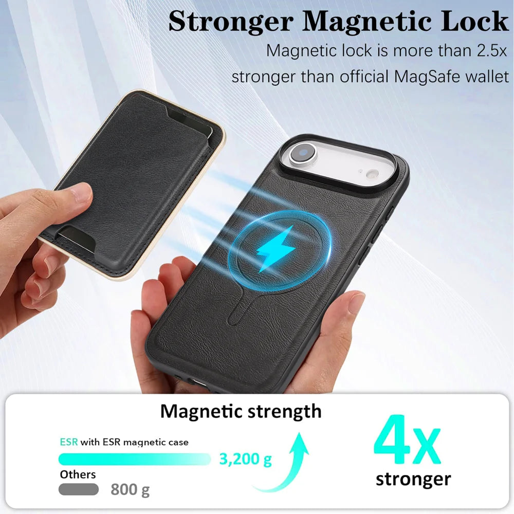 For iPhone Air Case Compatible with MagSafe Ultra Thin Card Holder PU Leather Coated TPU Cover - Black - 3