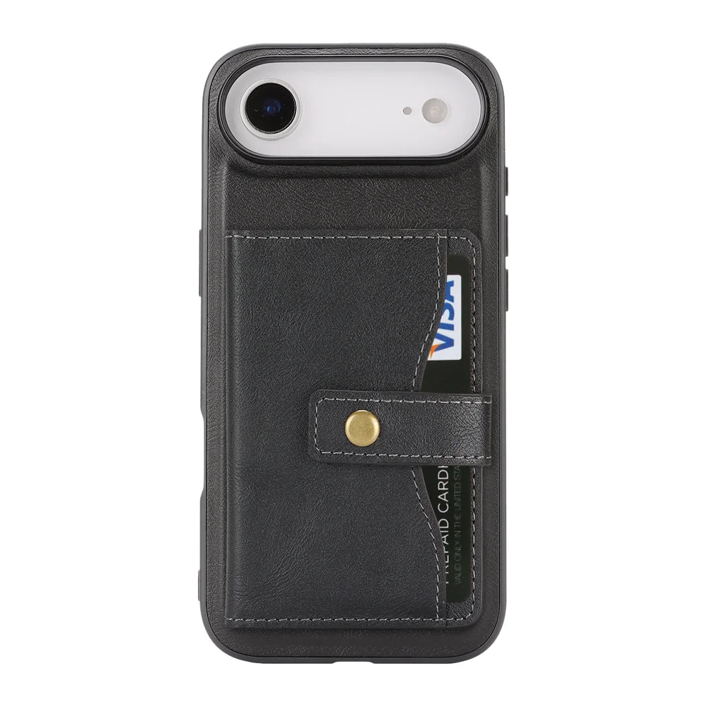 For iPhone Air Kickstand Case Detachable Card Bag Compatible with MagSafe PU Leather Coated TPU Phone Cover - Black - 2
