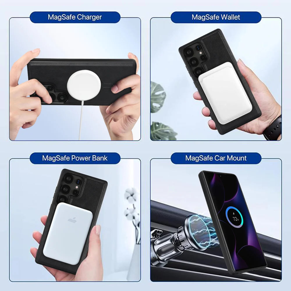 For Samsung Galaxy S24 Ultra Kickstand Case Detachable Card Bag Magnetic Case PU Leather Coated TPU Phone Cover - Black - 6