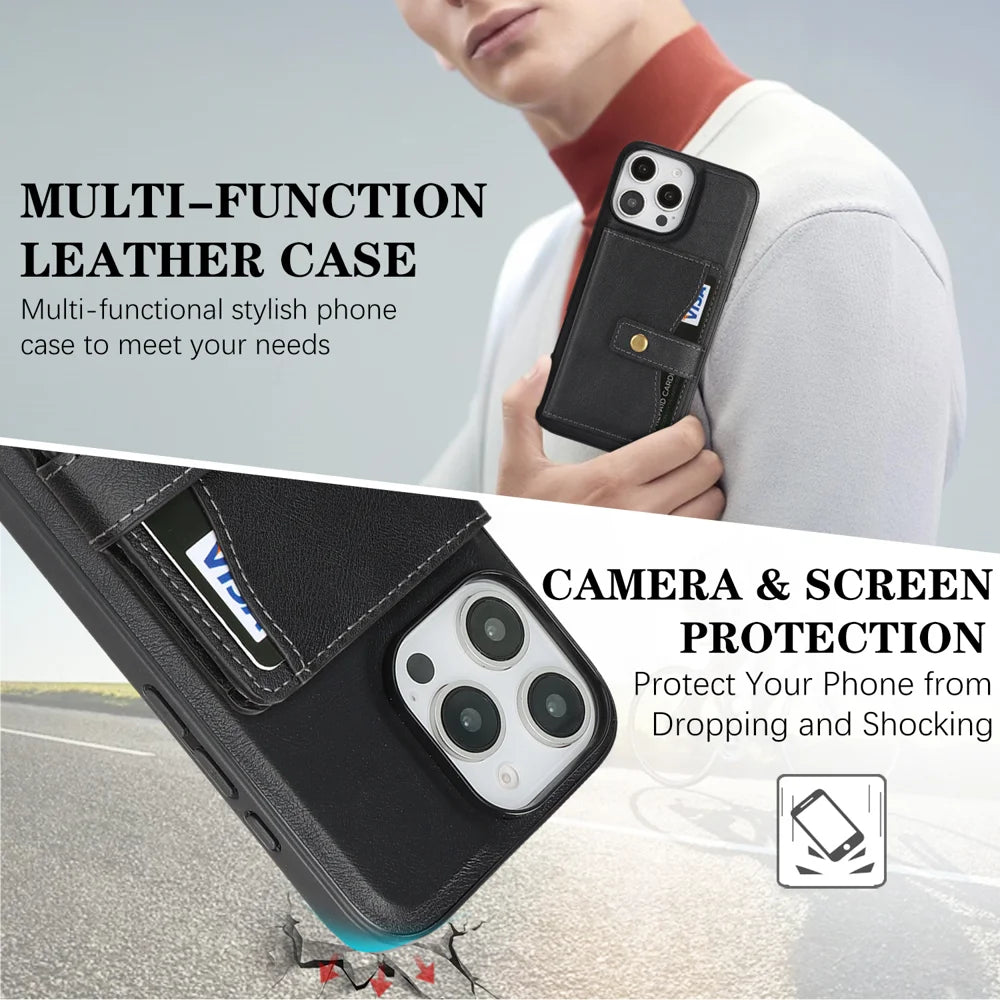 For iPhone 13 Pro Max Kickstand Case Detachable Card Bag Compatible with MagSafe PU Leather Coated TPU Phone Cover - Black - 5