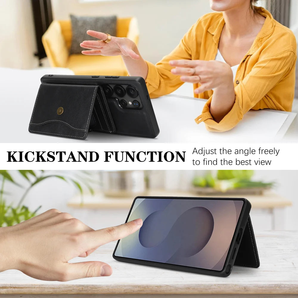 For Samsung Galaxy S23 Ultra Kickstand Case Detachable Card Bag Magnetic Case PU Leather Coated TPU Phone Cover - Black - 3
