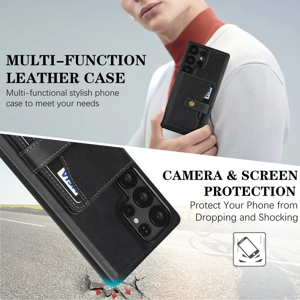 For Samsung Galaxy S23 Ultra Kickstand Case Detachable Card Bag Magnetic Case PU Leather Coated TPU Phone Cover - Black - 4
