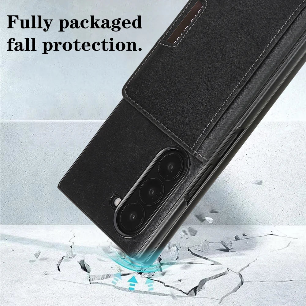 For Samsung Galaxy Z Fold6 5G Kickstand Case Bi-fold Card Bag PU Leather Coated TPU Cover Magnetic Case - Black - 4