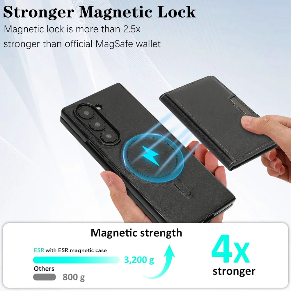 For Samsung Galaxy Z Fold6 5G Kickstand Case Bi-fold Card Bag PU Leather Coated TPU Cover Magnetic Case - Black - 7