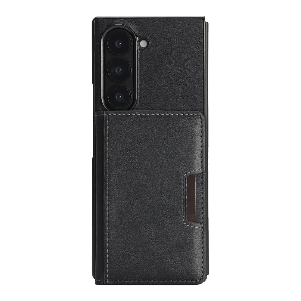 For Samsung Galaxy Z Fold7 5G Kickstand Case Bi-fold Card Bag PU Leather Coated TPU Cover Magnetic Case - Black - 2