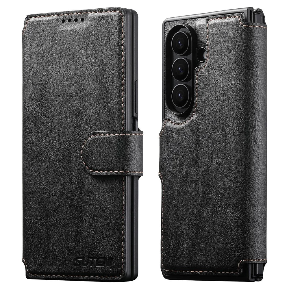 SUTENI Q-05 For Samsung Galaxy Z Fold7 5G Wallet Case 2 in 1 Detachable Leather Flip Phone Cover with Stand - Black - 1