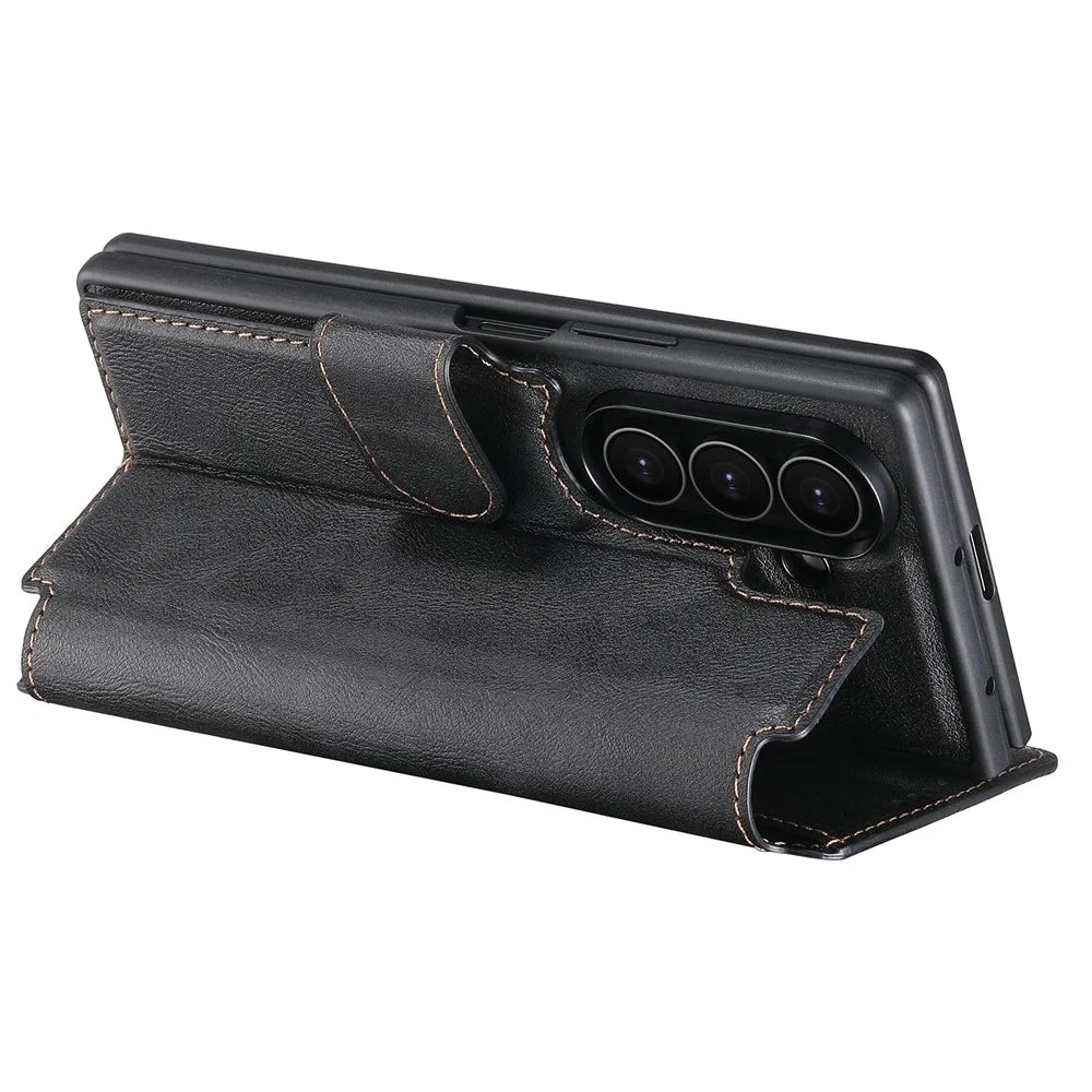 SUTENI Q-05 For Samsung Galaxy Z Fold7 5G Wallet Case 2 in 1 Detachable Leather Flip Phone Cover with Stand - Black - 3