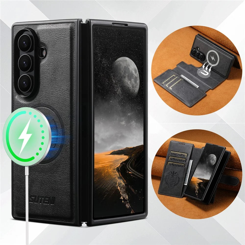 SUTENI Q-05 For Samsung Galaxy Z Fold7 5G Wallet Case 2 in 1 Detachable Leather Flip Phone Cover with Stand - Black - 4