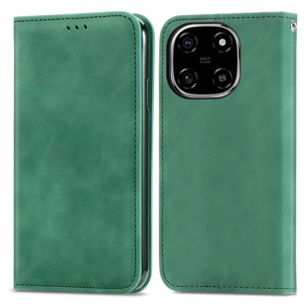 For Blackview Color 6 Leather Case with Card Holder Magnetic Absorption Phone Cover - Green - 1