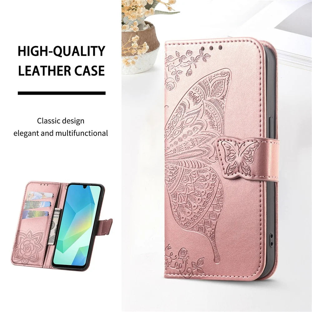 For Blackview Color 6 Case with Strap Butterfly Pattern PU Leather Wallet Phone Cover - Rose Gold - 6
