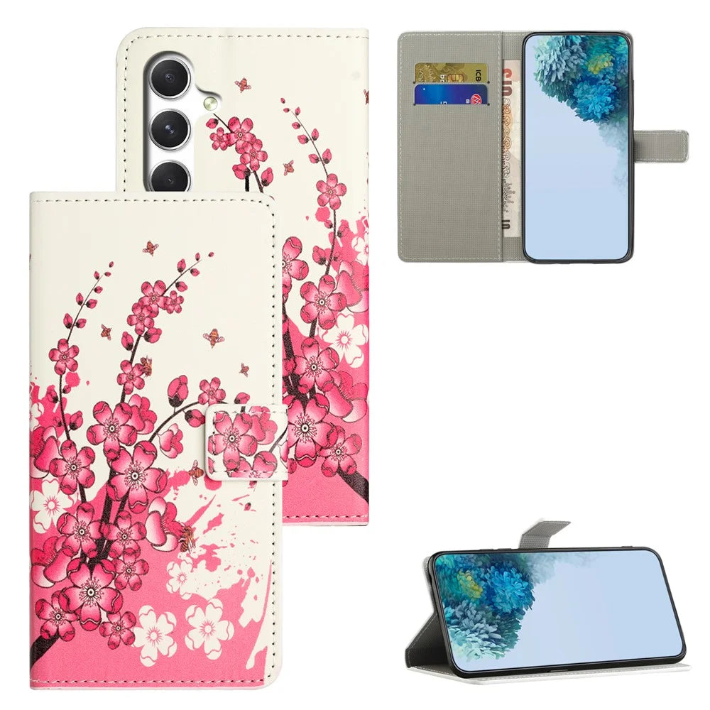 For Samsung Galaxy A57 5G Case Pattern Print PU Leather Wallet Phone Cover - Plum Blossom - 4