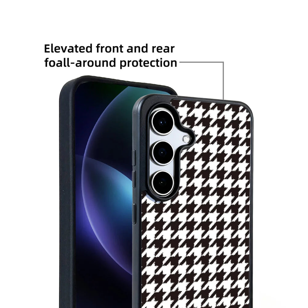 EYCASE For Samsung Galaxy S26 Magnetic Case  Grid Series Black Edge TPU + Acrylic Cover - Black White Houndstooth - 5