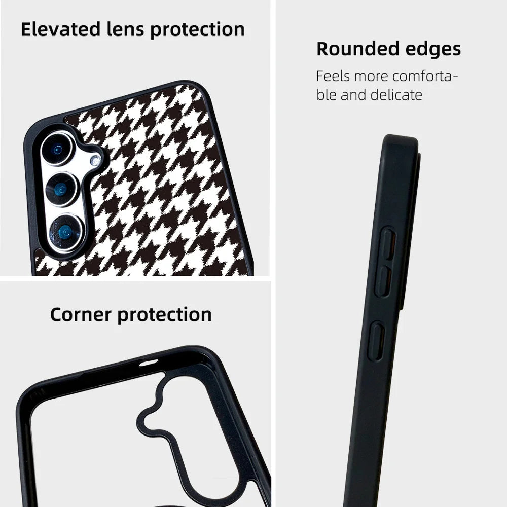 EYCASE For Samsung Galaxy S26 Magnetic Case  Grid Series Black Edge TPU + Acrylic Cover - Black White Houndstooth - 6