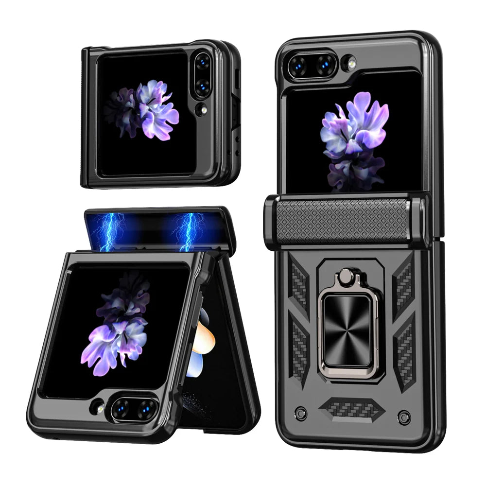 For Samsung Galaxy Z Flip6 5G Phone Case with Hinge PC + TPU Cover with Kickstand and Slide Camera Lid - Black - 1