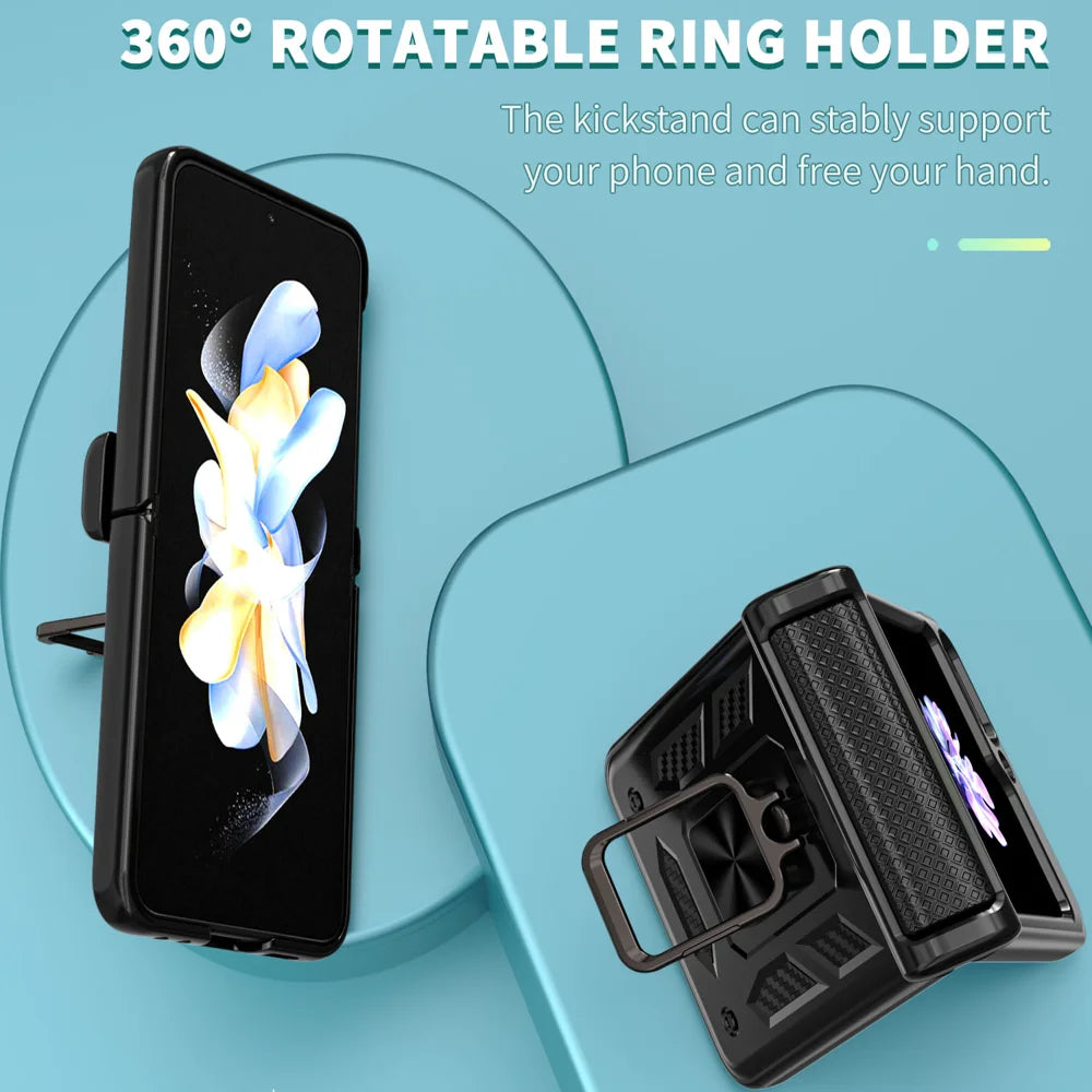 For Samsung Galaxy Z Flip6 5G Phone Case with Hinge PC + TPU Cover with Kickstand and Slide Camera Lid - Black - 2