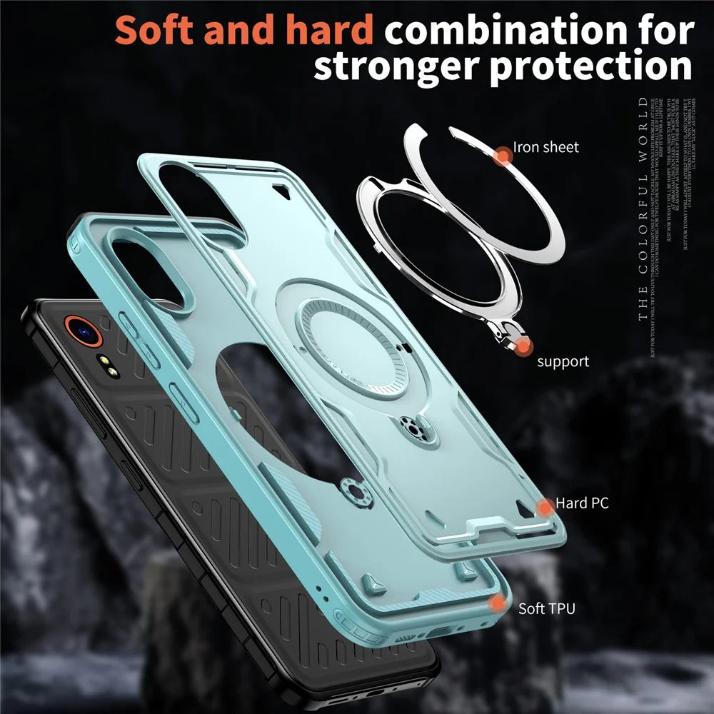 For Samsung Galaxy Xcover7 Magnetic Case Military Protection PC + TPU Kickstand Phone Cover - Baby Blue - 6