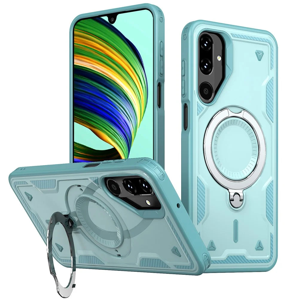For Samsung Galaxy M56 5G / F56 5G Magnetic Case Military Protection PC + TPU Kickstand Phone Cover - Baby Blue - 1