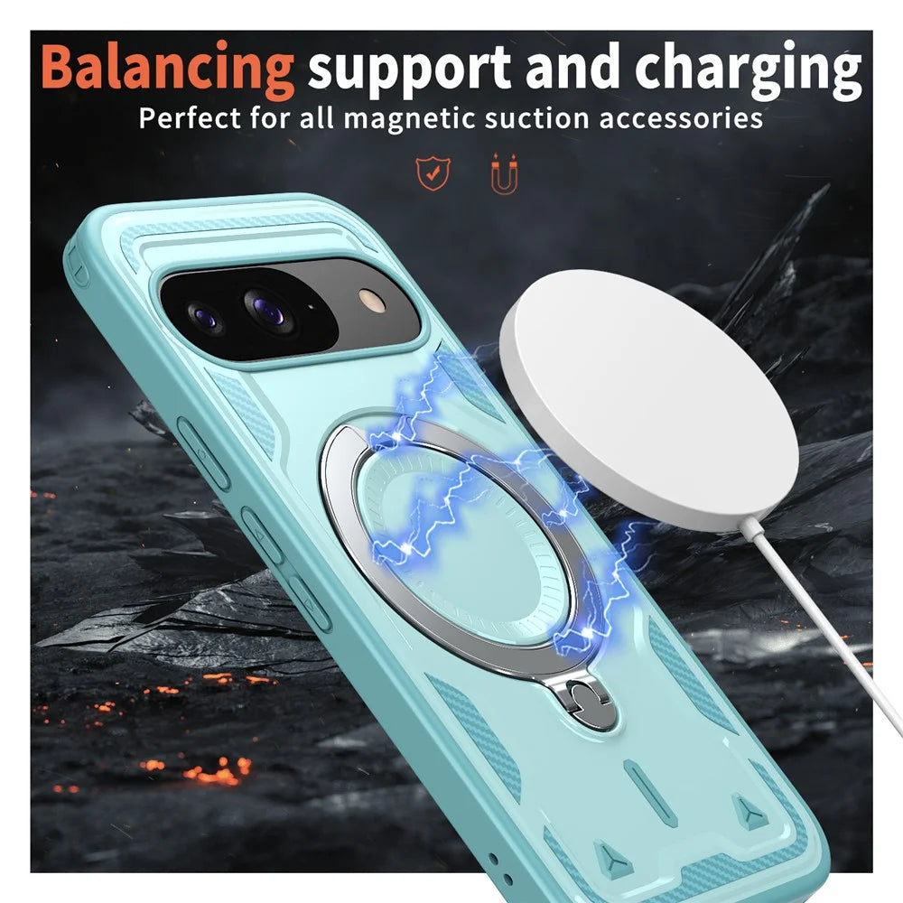 For Google Pixel 10 / 10 Pro Magnetic Case Military Protection PC + TPU Kickstand Phone Cover - Baby Blue - 3