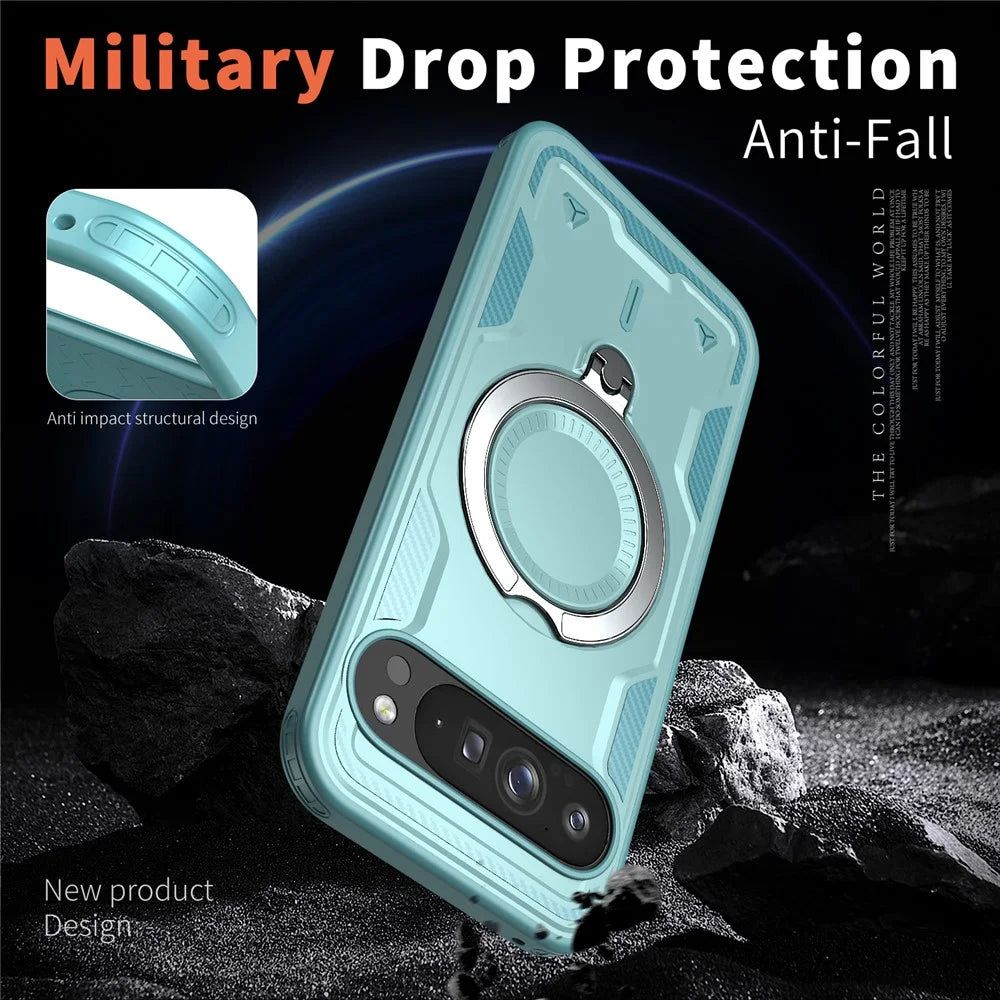 For Google Pixel 10 Pro XL Magnetic Case Military Protection PC + TPU Kickstand Phone Cover - Baby Blue - 4