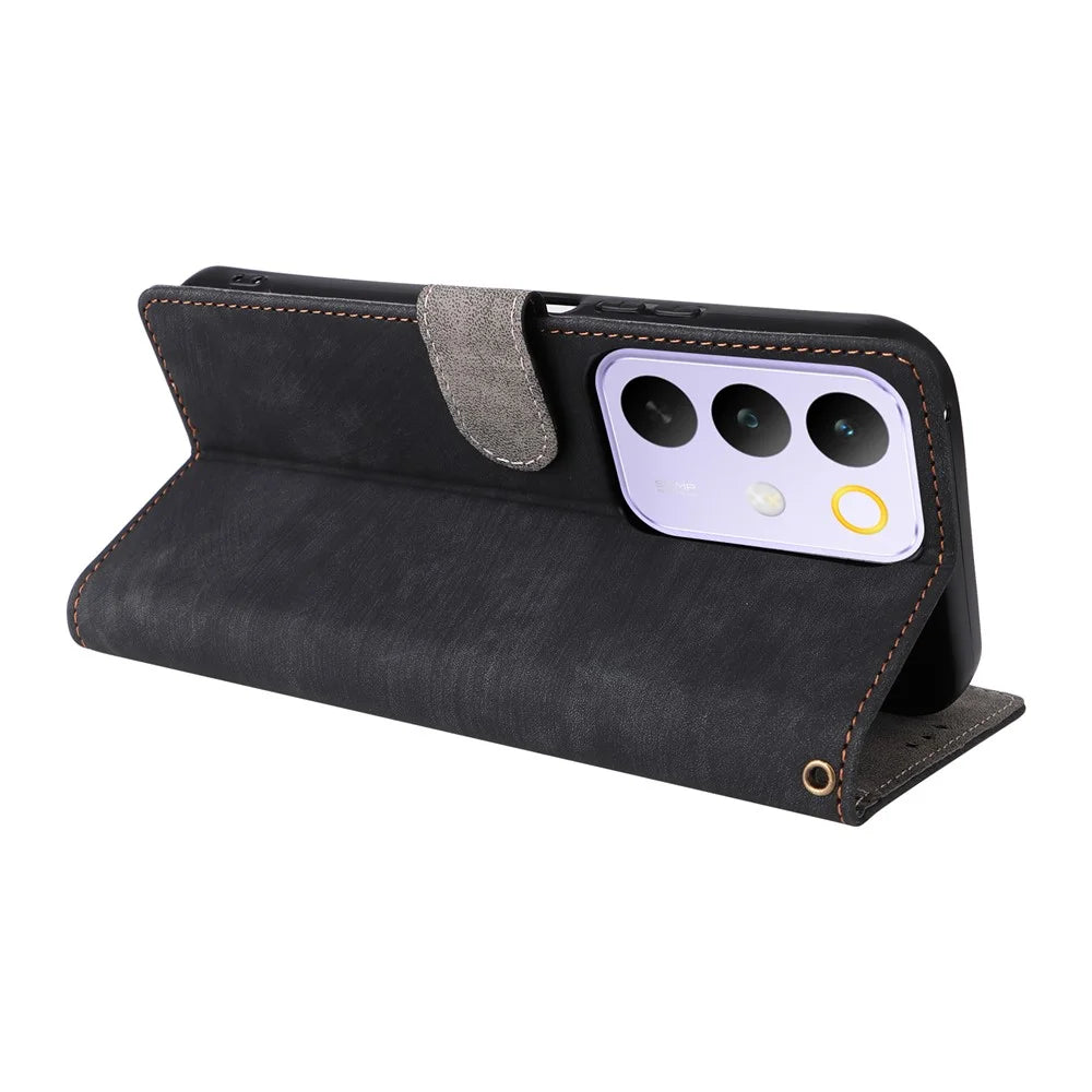 Wallet Case For Realme C100 5G / C83 5G / C85 4G / C85 5G / 15x (India) 5G RFID Blocking PU Leather Phone Cover Stand with Strap - Black - 5
