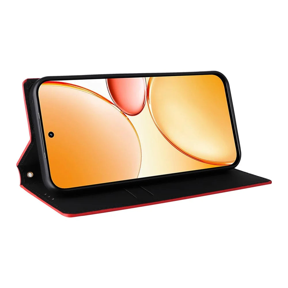 Wallet Case For Realme C100 5G / C83 5G / C85 4G / C85 5G / 15x (India) 5G Rhombus Imprinted PU Leather Phone Cover - Red - 4