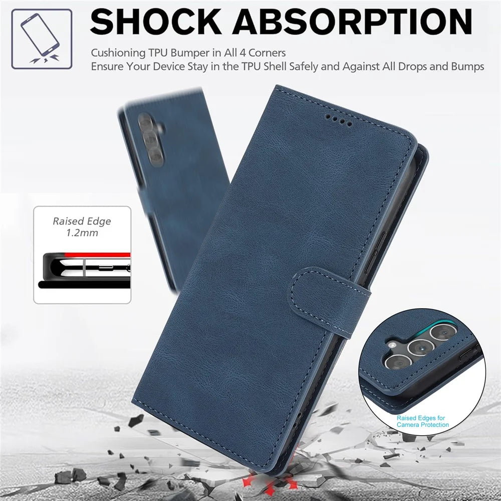 For Samsung Galaxy A37 5G / A56 5G / A36 5G Case PU Leather Phone Cover with Wallet Stand - Blue - 5
