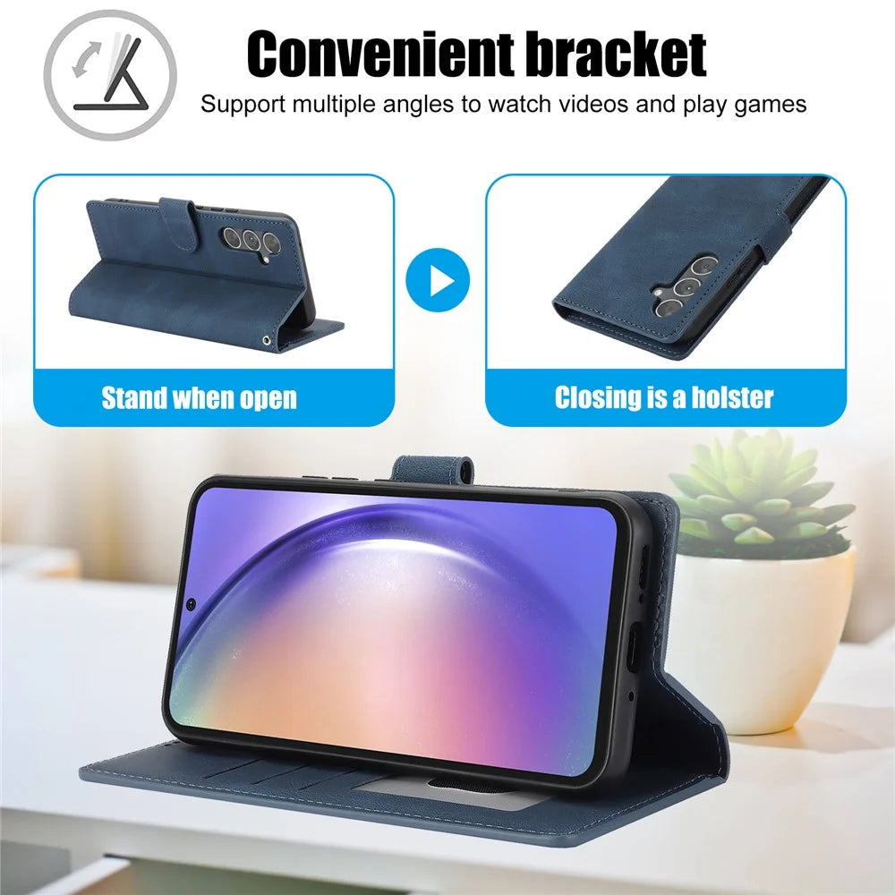 For Samsung Galaxy A37 5G / A56 5G / A36 5G Case PU Leather Phone Cover with Wallet Stand - Blue - 7