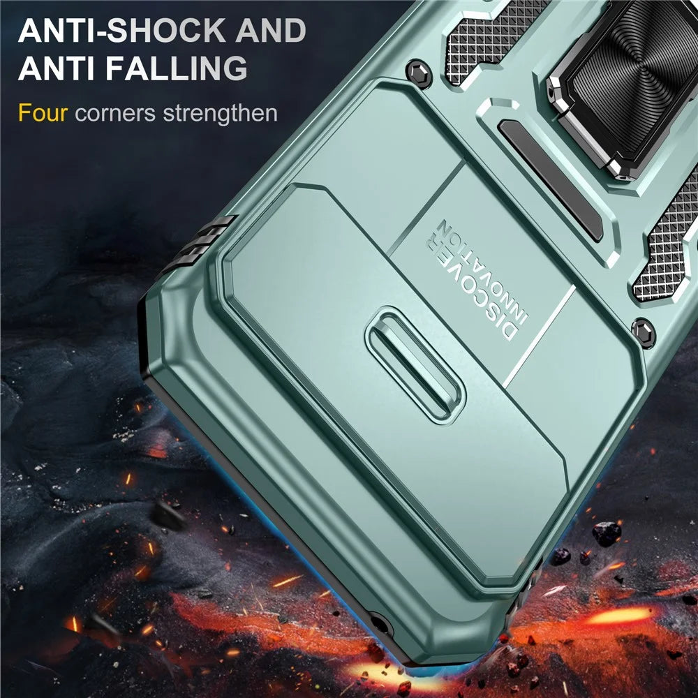 For Google Pixel 11 Pro XL / 10 Pro XL Case Kickstand Slide Lens Lid PC + TPU Drop-Proof Phone Cover - Green - 4
