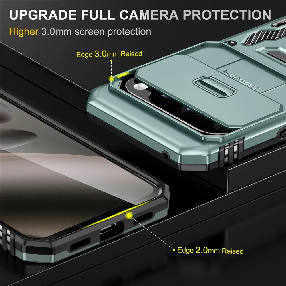 For Google Pixel 11 Pro XL / 10 Pro XL Case Kickstand Slide Lens Lid PC + TPU Drop-Proof Phone Cover - Green - 5