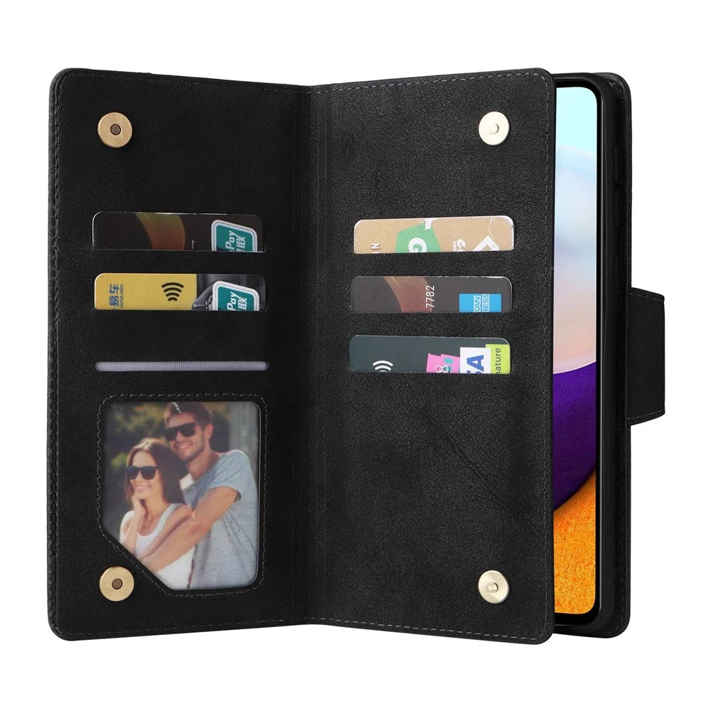 For Samsung Galaxy A23 4G / A23 5G (Global Version) / M23 5G / F23 5G Supporting Stand Wallet Zipper Pocket Phone Cover Rivet Buckle PU Leather Phone Case with Strap - Black - 2