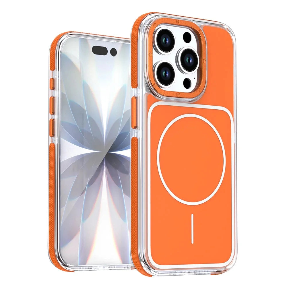For iPhone 15 Pro Max Case Compatible with MagSafe Dual Color Shockproof TPU PC Phone Cover - Orange - 1