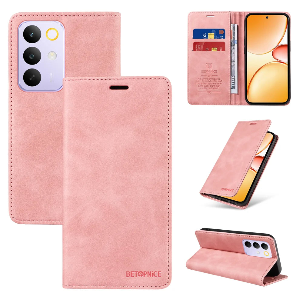 BETOPNICE For Realme C85 Pro 4G Case  Magnetic Closure RFID Blocking Wallet Stand Leather Phone Cover - Pink - 3
